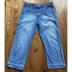 EDWIN Jeans Womens Size 36 (fits 34x26) Cropped Split Inseam Relaxed Blue Denim